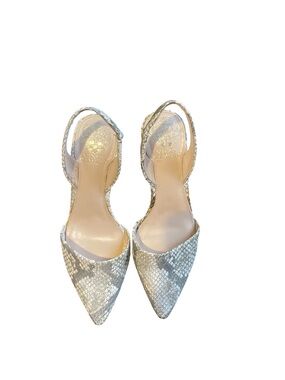 Vince Camuto Gold Snakeskin Pointed Toe Slingback Heels Sz 6.5/37